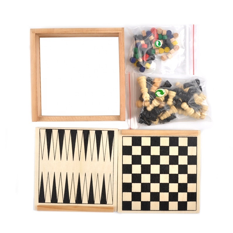 education game chess chinese checkers tic tac toe ludo mill backgammon board 5 in 1 wooden board game set