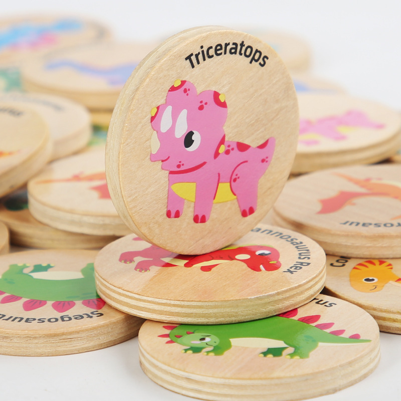 Children's Educational Wooden Cartoon Dinosaurs Find The Same Matching Game Cognitive Toy For Kids