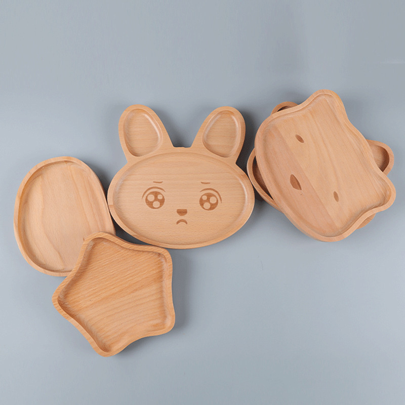 Originality cartoon Solid Wood lovely animal Shaped Dessert Tray Snack Foods fruit kid wooden plate