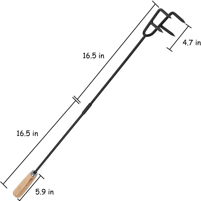 2023 detachable four-tooth double-section heat insulation and scald-proof wooden handle Poker Stick