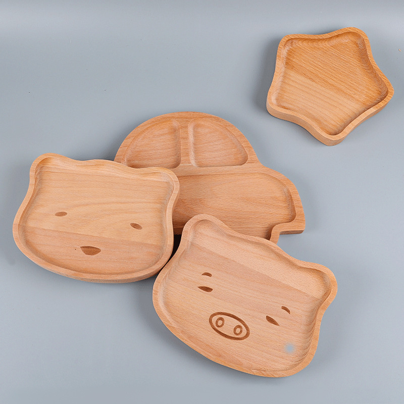 Originality cartoon Solid Wood lovely animal Shaped Dessert Tray Snack Foods fruit kid wooden plate