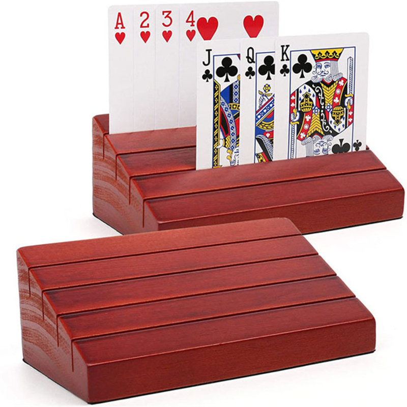 Wooden Tray Racks Organizer for Kids Seniors Adults Portable Wood Playing Card Holders for Bridge Canasta Card