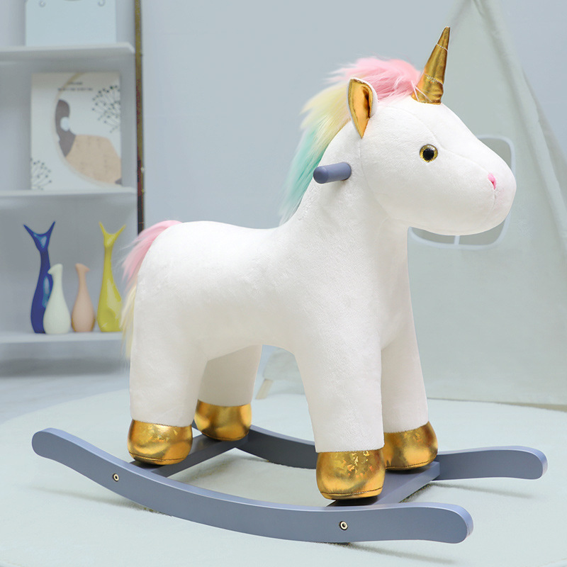 kids baby wooden unicorn rocking horse ride on pony toy animals