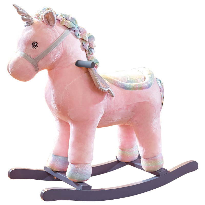 kids baby wooden unicorn rocking horse ride on pony toy animals