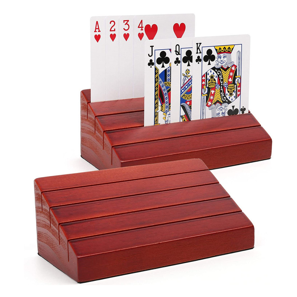 kids seniors family hands free organizer includes wooden playing cards tray rack poker holders display stand canasta