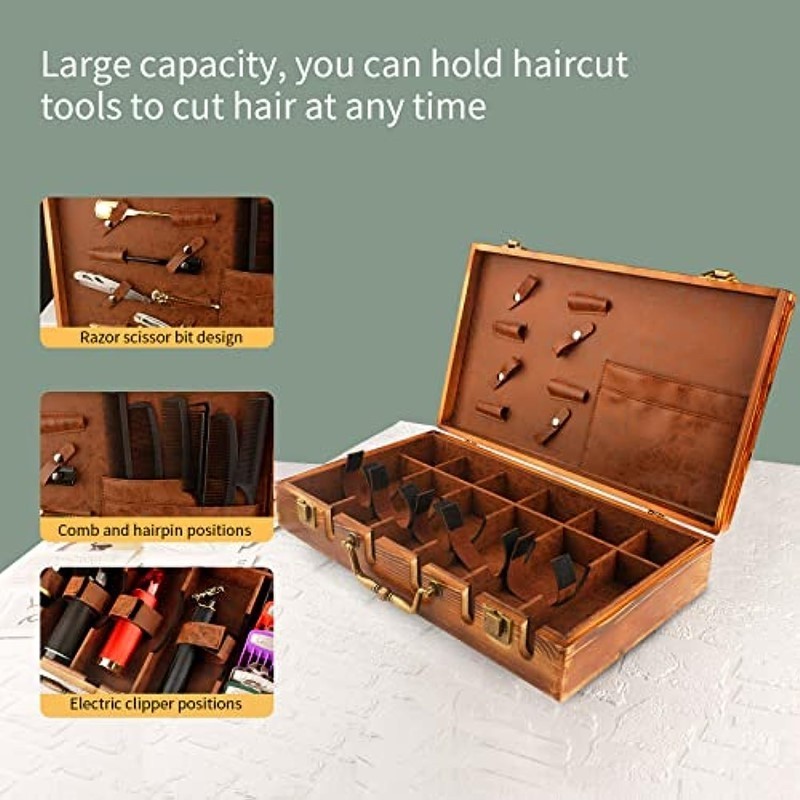 professional portable travel salon stylist wooden barber tool carrying case box organizer for clippers and barber supplies