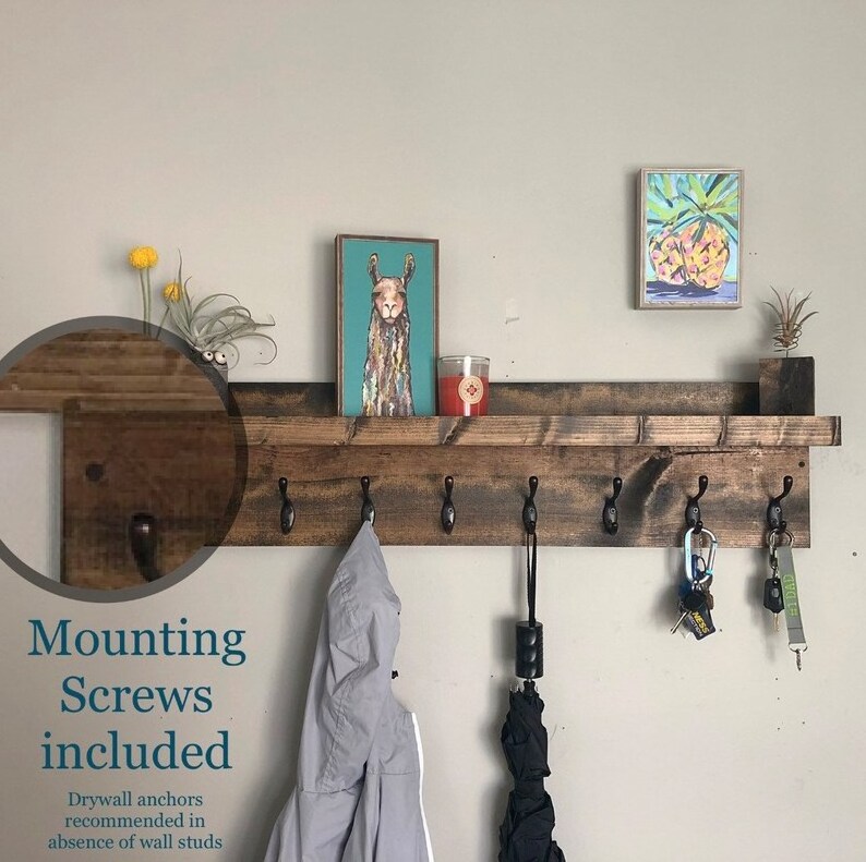 entryway wall mount wooden leash mask hat robe coat key hook hanger holder rack wall mount organizer storage floating shelf