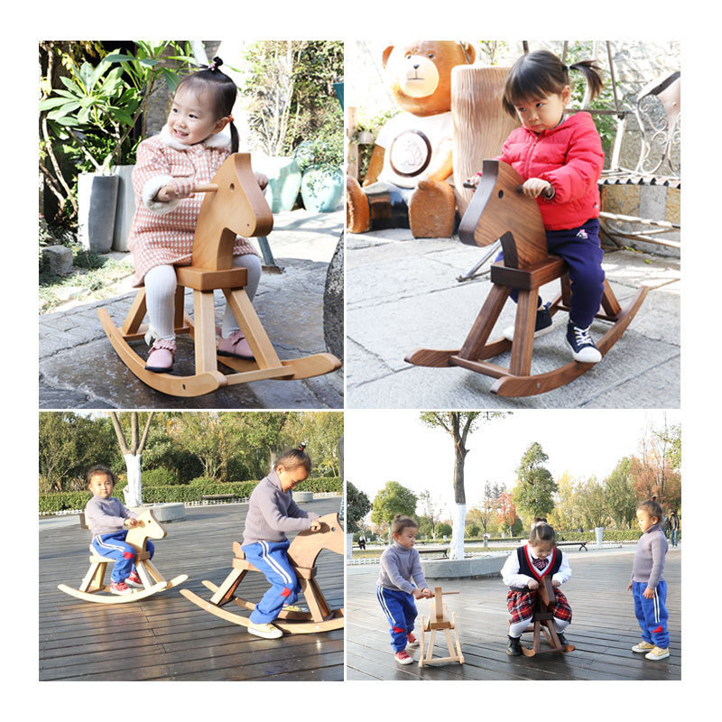 rocking horse christmas birthday gift kid toddler baby indoor outdoor wooden ride on rocking horse riding toys animals