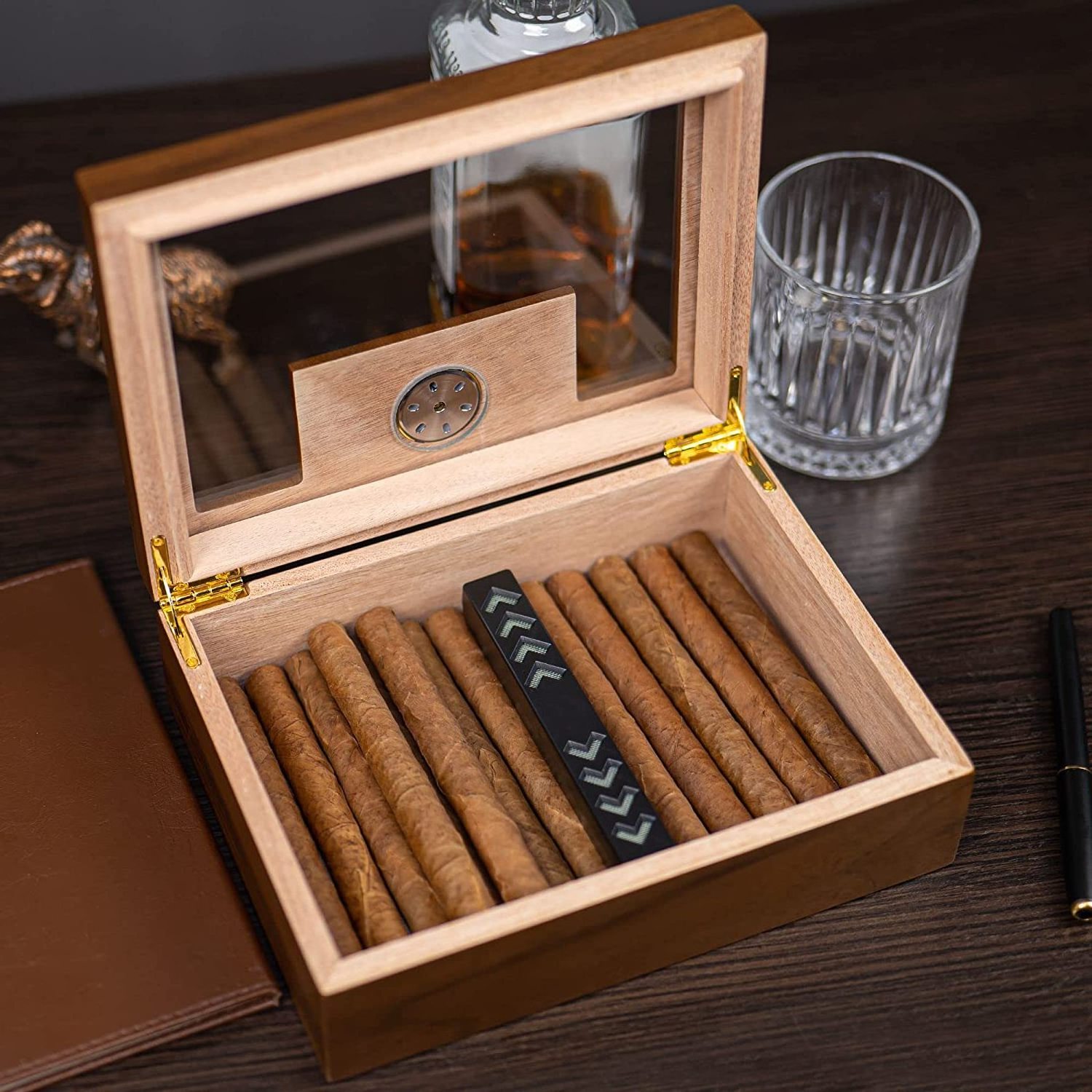 humidor desktop cigar packaging accessories humidor cigar travel case black walnut boxes with hygrometer humidifier