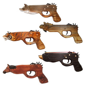 custom gun pistol handgun shooting games handcarved animal wooden rubber band toy gun