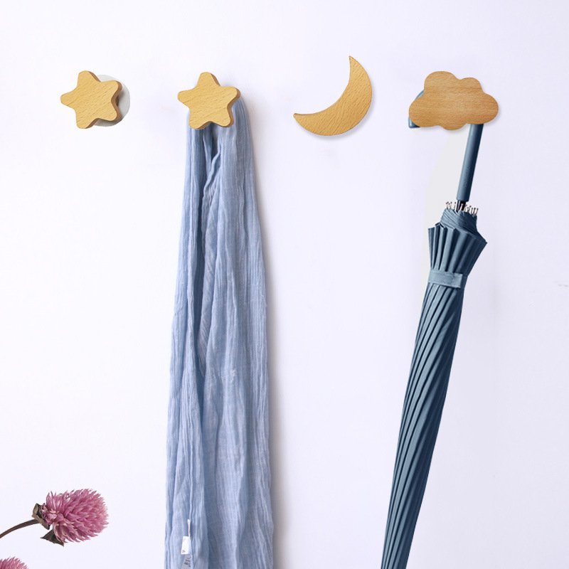 kids room nursery wall decors hat bag star moon cloud wooden wall coat hook hanger kids self adhesive hooks