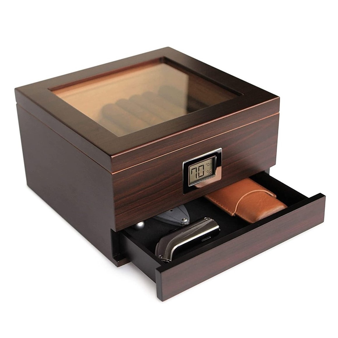 wood box spanish desktop travel wooden cigar accessories humidor black case cigar package storage box with drawer hygrometer