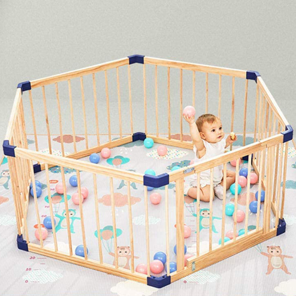 square folding play yard pet kids' baby safety wood fence playpen indoor for baby