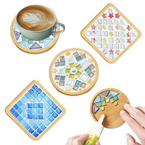 mixed color mosaic crafts materials package kits with wooden coaster DIY glass mosaic tiles for handmade home decor gifts