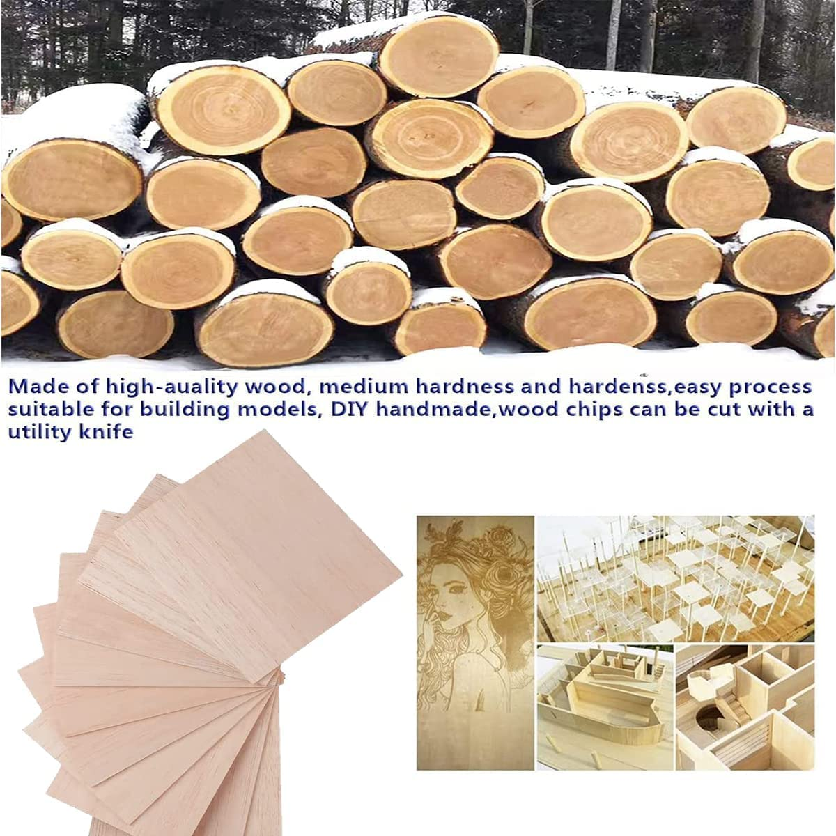 thin basswood wood sheets unfinished squares blank wooden pieces craft for architectural models laser burning CNC cutting