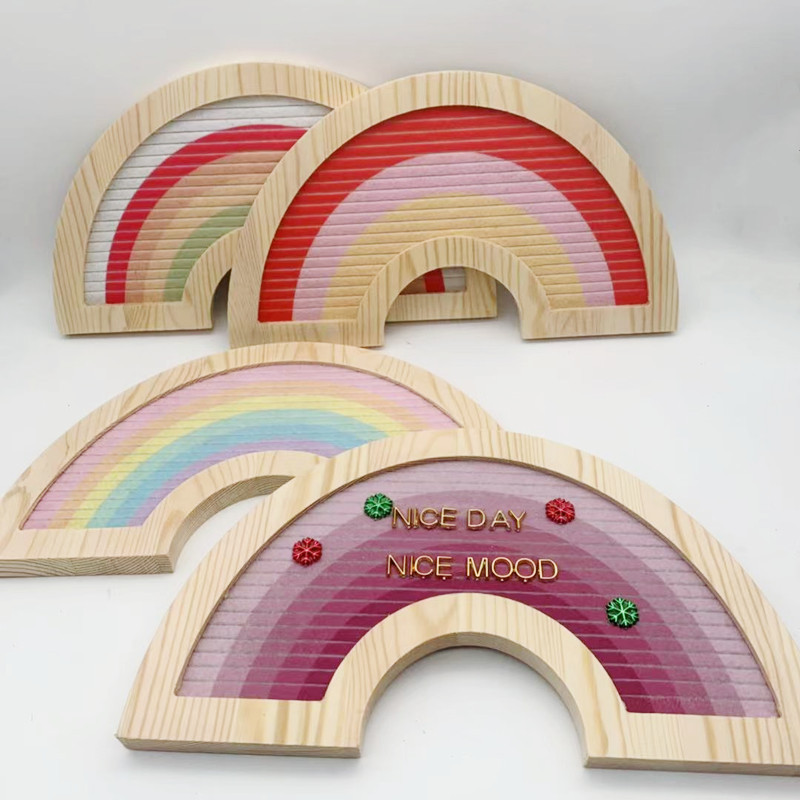 baby announcement menu school office decor wood rainbow changeable felt letter sign board letterboards message word boards