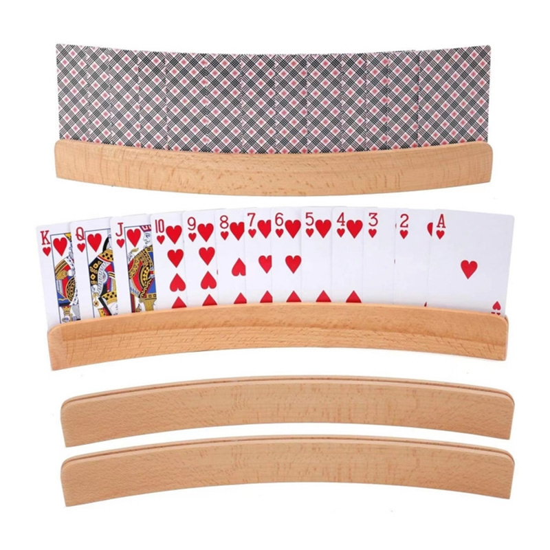 Game Accessories Natural Finished Playing Cards Canasta Curved Tray Racks Organizer Wooden Playing Poker Card Holder