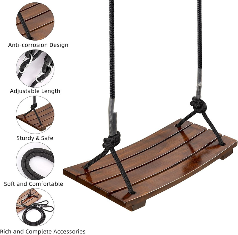 Backyard Play Adult Kids Children Swing Seat Anticorrosive Waterproof Carbonized Hanging Wooden Tree Swing Set