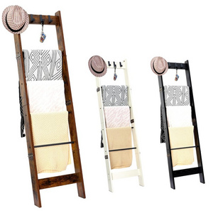 home decor 6 tier wooden ladder quilt holder shelf decorative wood blanket towel ladder display rack storage with removable hook