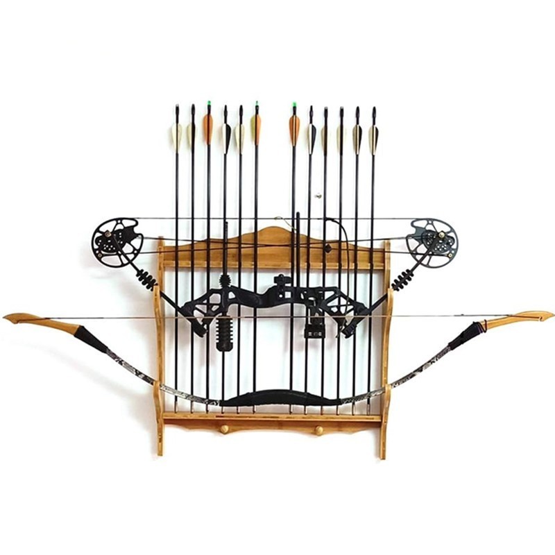 Weapon Storage Rack Bamboo 2 Bow 12 Arrow Prevent scratching Display Holder Bow Arrow Wall Mount 2Tier