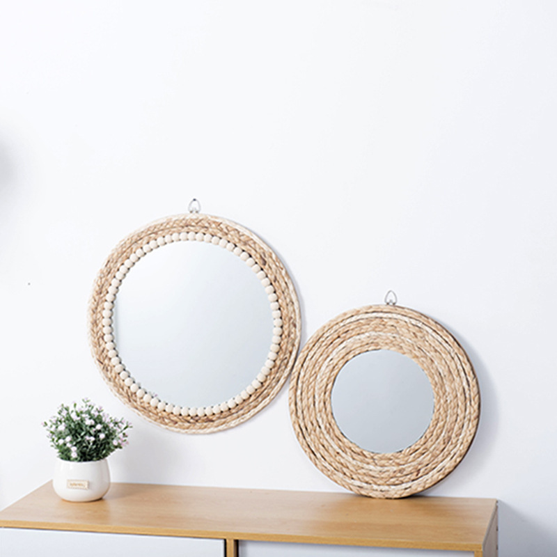 rattan mirror farmhouse living room bedroom circle wall mounted specchio espejo hanging rattan wall mirror boho decoration