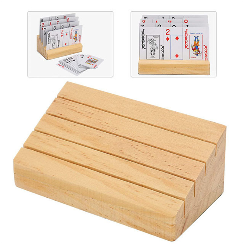 Wooden Tray Racks Organizer for Kids Seniors Adults Portable Wood Playing Card Holders for Bridge Canasta Card