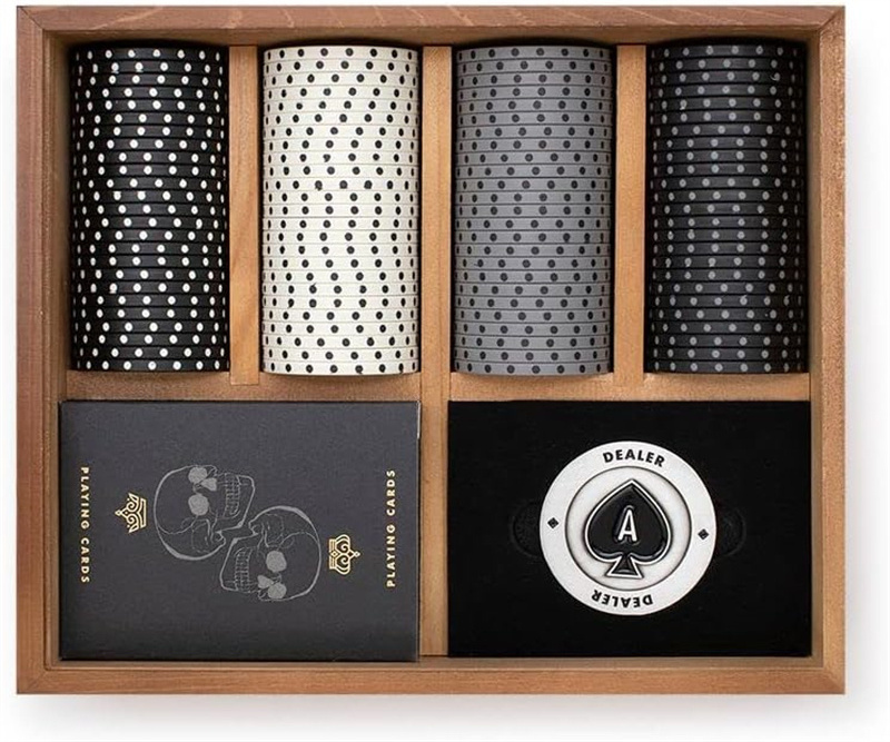 Poker Table Accessories Portable Playing Cards Casino Game Night Luxury Poker Chips Poker Cards Set With Wooden Case