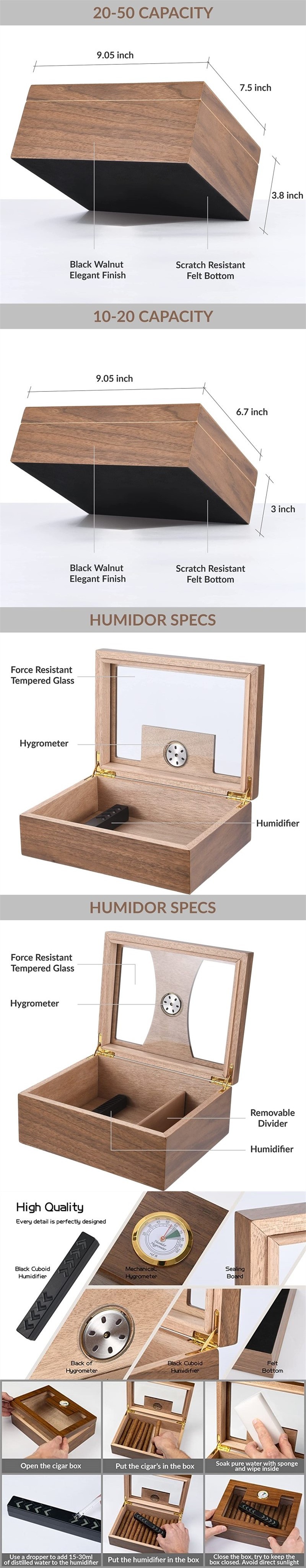 humidor desktop cigar packaging accessories humidor cigar travel case black walnut boxes with hygrometer humidifier