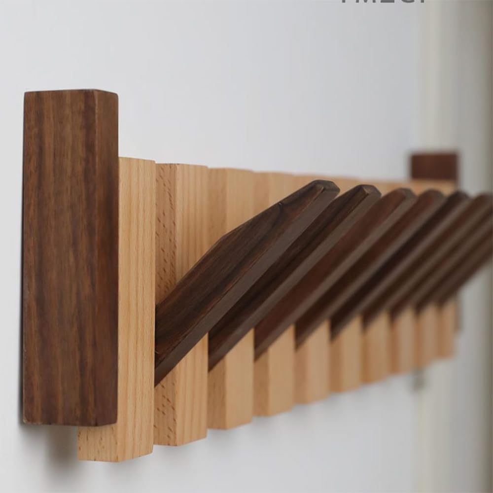 entryway beech black walnut natural wood wall mounted coat rack mcm piano key wall coat rack with flip down hooks