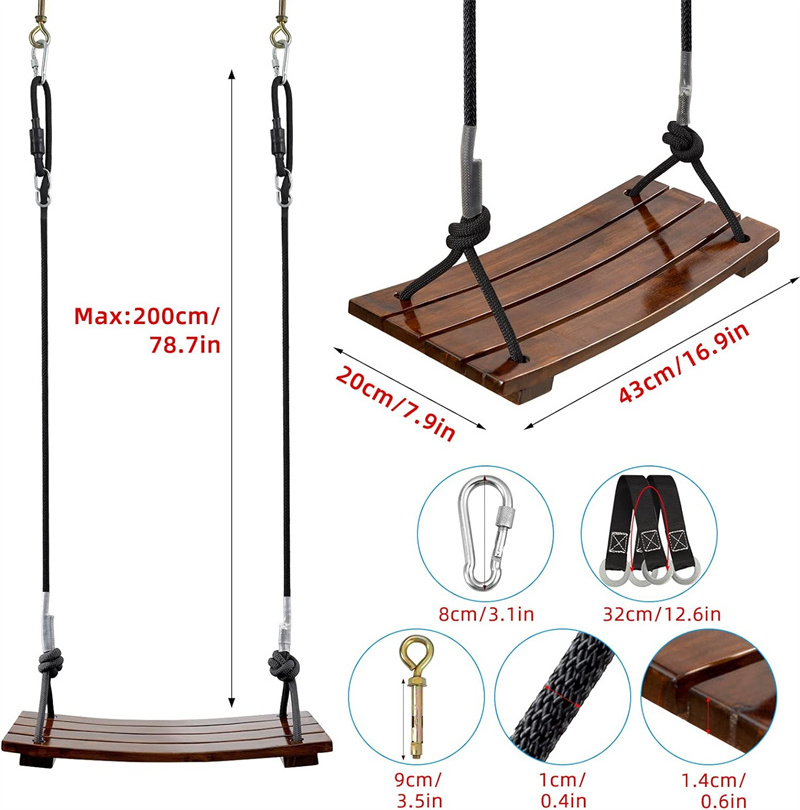 Backyard Play Adult Kids Children Swing Seat Anticorrosive Waterproof Carbonized Hanging Wooden Tree Swing Set