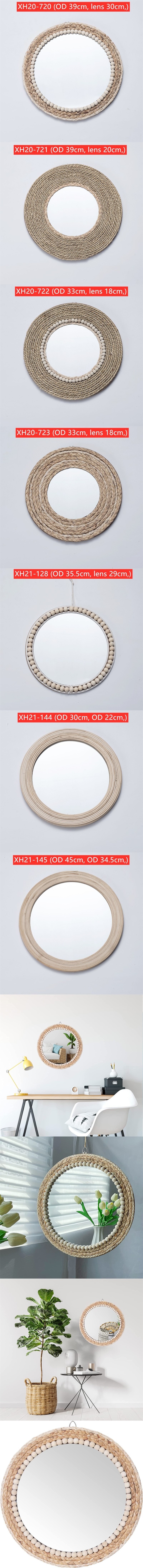 rattan mirror farmhouse living room bedroom circle wall mounted specchio espejo hanging rattan wall mirror boho decoration