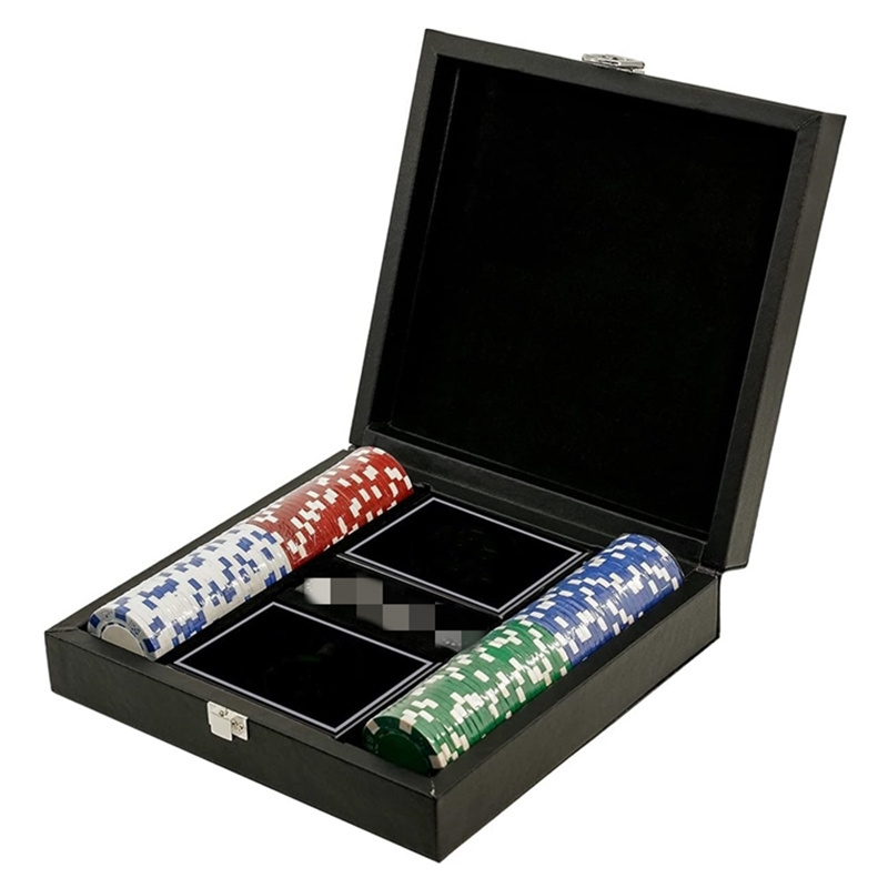 Customized Logo Poker Set with 100 Piece Poker Chips Casino Poker Chip Playing Cards Dice Set with Leather Case