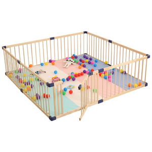 square folding play yard pet kids' baby safety wood fence playpen indoor for baby