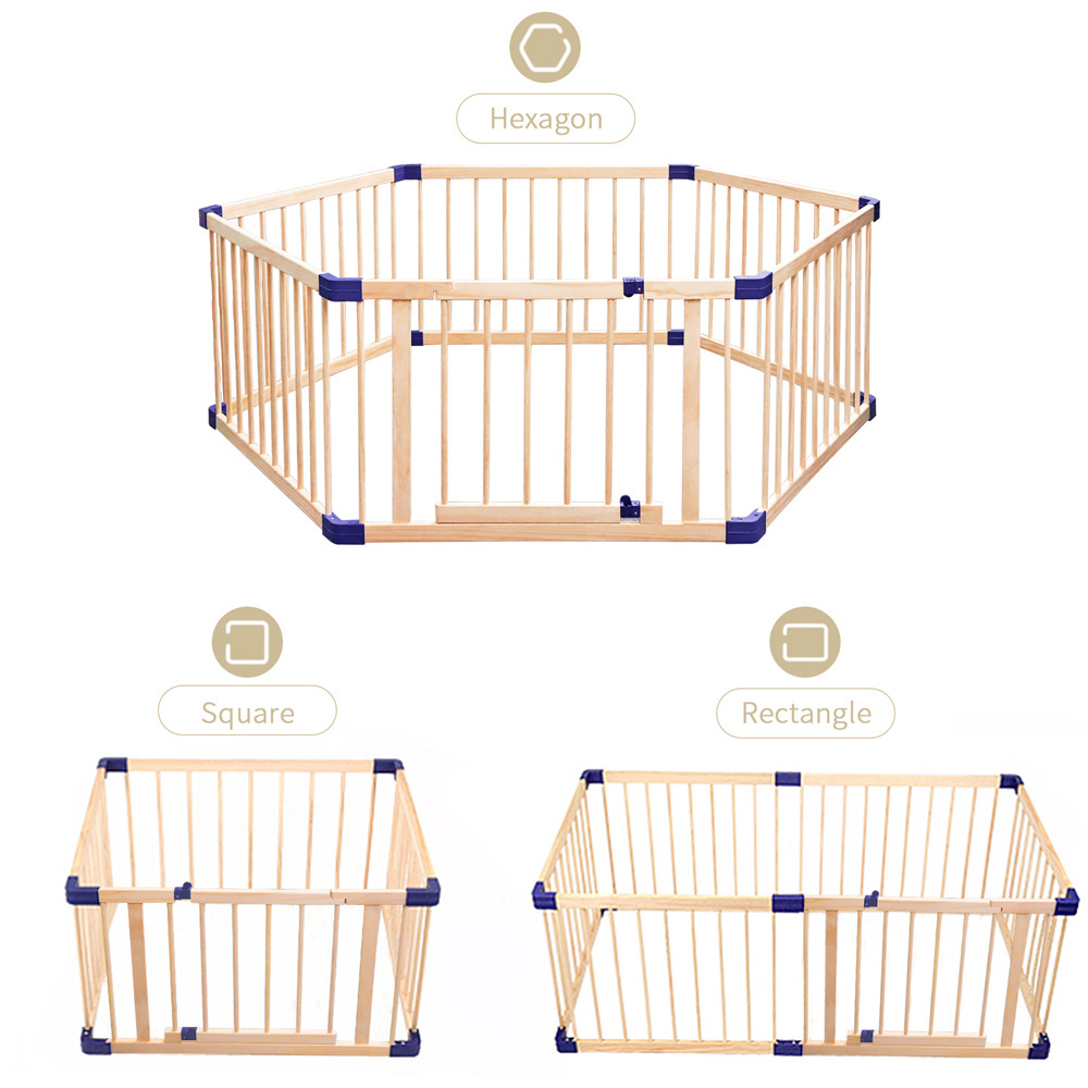 square folding play yard pet kids' baby safety wood fence playpen indoor for baby