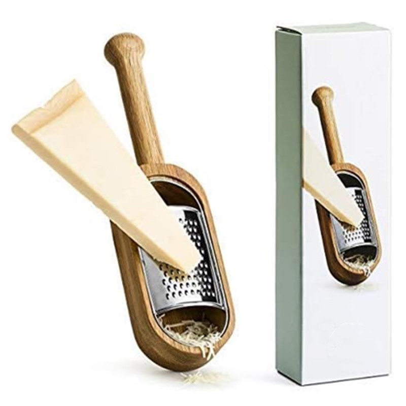 tools stainless steel hand held nature collection cheese box grater shredder kitchen grinder with wood handle oak container