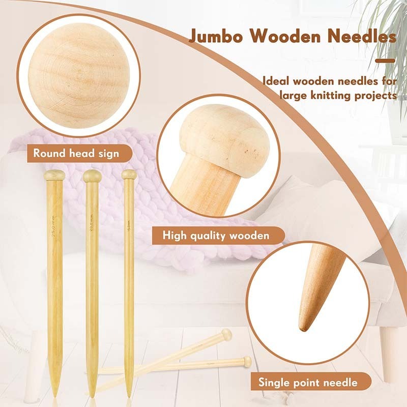 DIY Fabric Crafts Crochet 15mm 20mm 25mm Jumbo Straight Bamboo Knitting Needles Bamboo 6 Pieces Large Knitting Needles