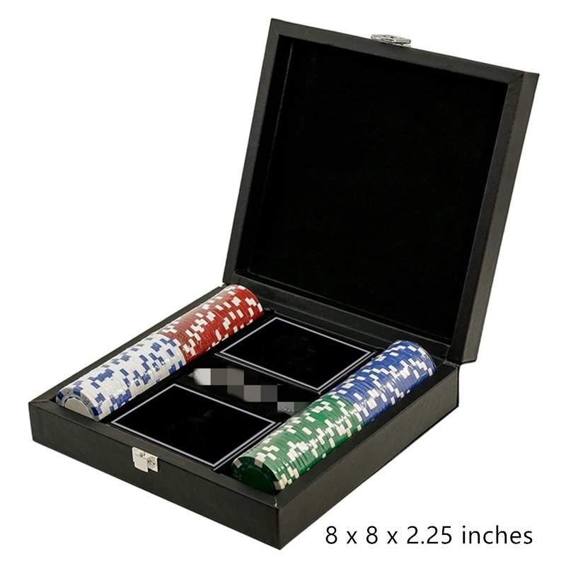 Customized Logo Poker Set with 100 Piece Poker Chips Casino Poker Chip Playing Cards Dice Set with Leather Case