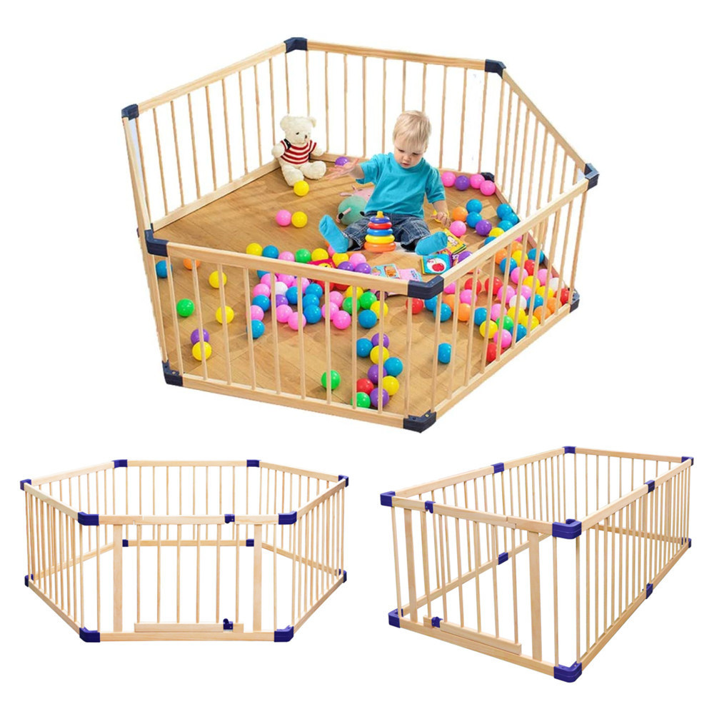 square folding play yard pet kids' baby safety wood fence playpen indoor for baby