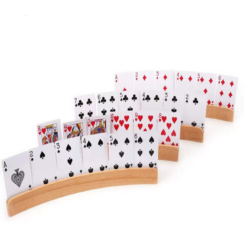 Game Accessories Natural Finished Playing Cards Canasta Curved Tray Racks Organizer Wooden Playing Poker Card Holder