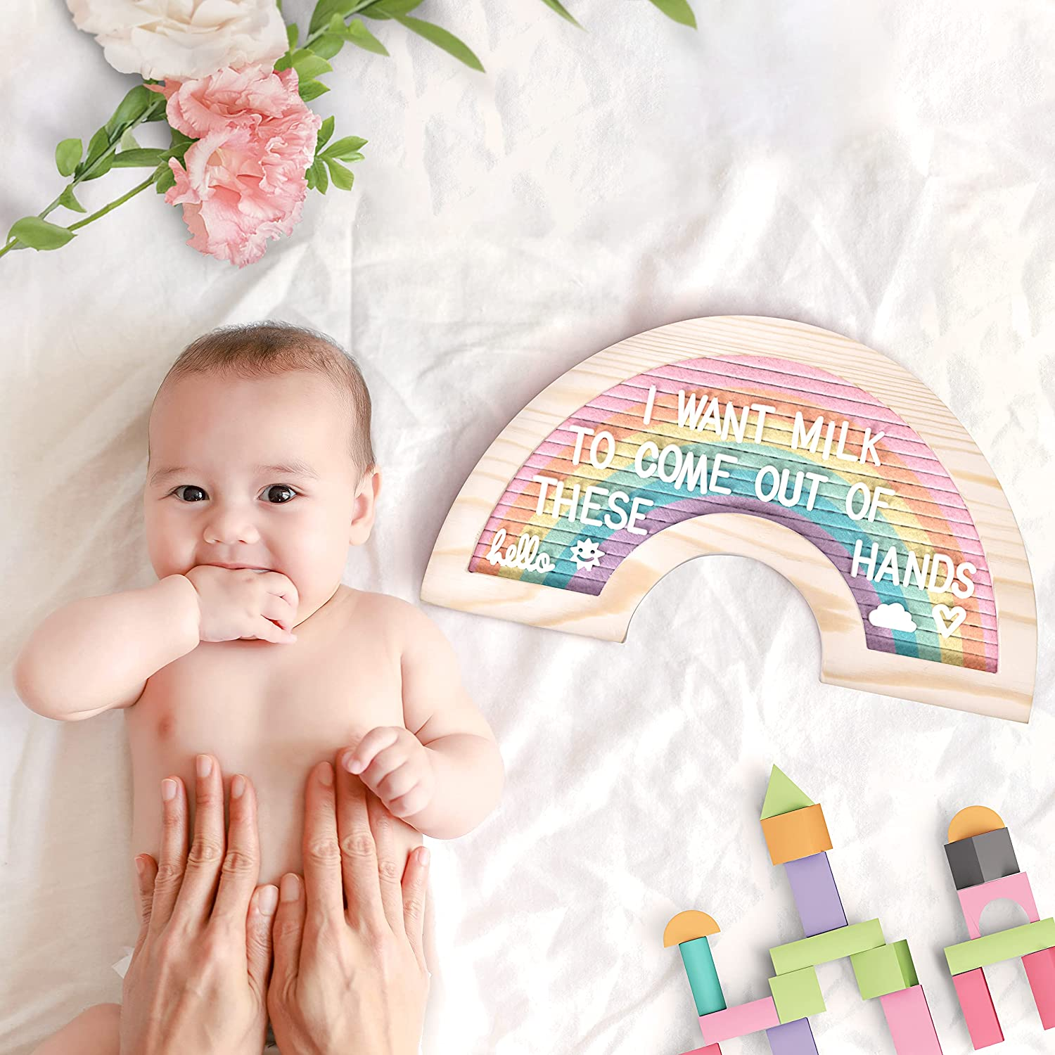 baby announcement menu school office decor wood rainbow changeable felt letter sign board letterboards message word boards