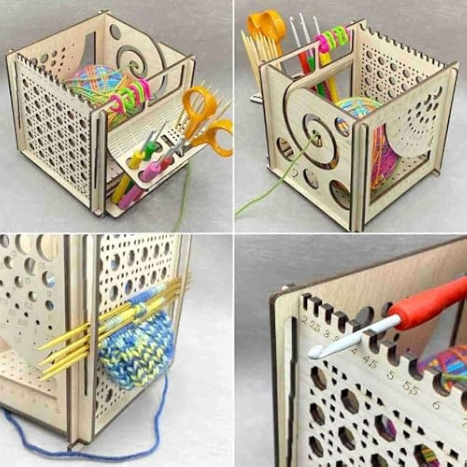 all-in-one multifunctional wooden yarn bowl crochet knitt Blocking board Crochet Gauge Ruler Needle Stopper Holder Knitting tool