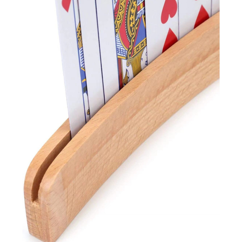 Game Accessories Natural Finished Playing Cards Canasta Curved Tray Racks Organizer Wooden Playing Poker Card Holder