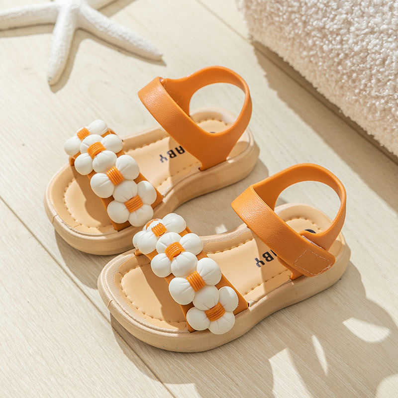 Trendy Sweet Summer Kids Jelly Sandals Princess Beach Sandals Soft Sole Flower Cheap Pu Leather Shape Children Baby Girls Rubber