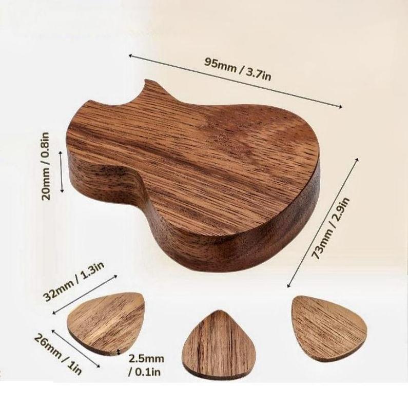 Factory Guitar Shape Case Set Size 26*32 mm Custom Logo Wood Guitar Picks Guitar Picks Gift