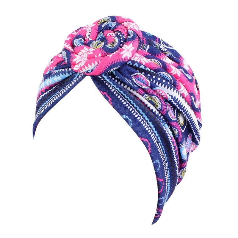 Multicolour Breathable Print Warmer Head Towel Women Hairband Knot Turban Ethnic Headscarf