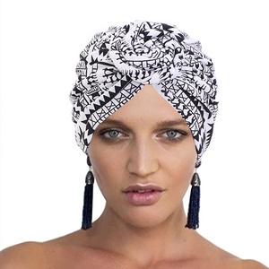 Multicolour Breathable Print Warmer Head Towel Women Hairband Knot Turban Ethnic Headscarf