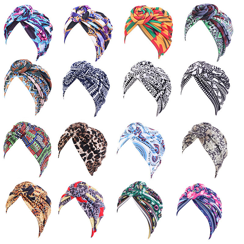 Multicolour Breathable Print Warmer Head Towel Women Hairband Knot Turban Ethnic Headscarf