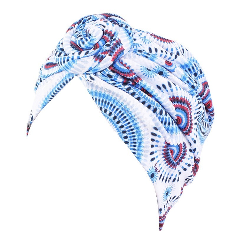 Multicolour Breathable Print Warmer Head Towel Women Hairband Knot Turban Ethnic Headscarf