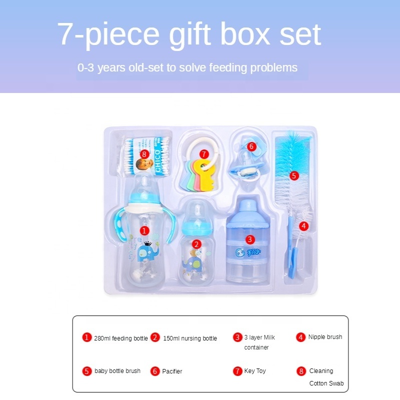 280ML And 150ML Standard Caliber PP Baby Feeding Bottle 8 Pieces Gift Set Pacifier