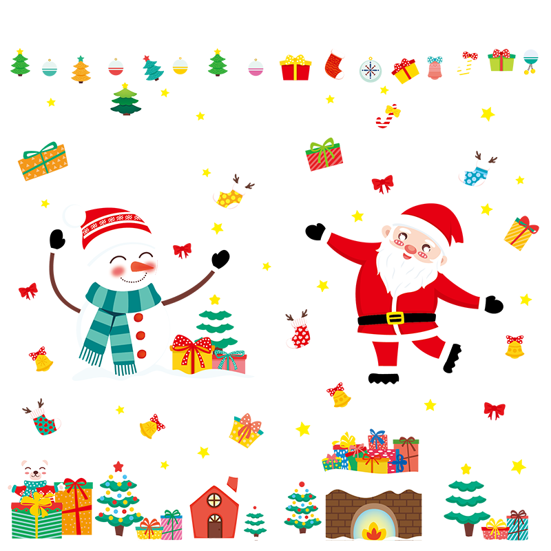 Double Side Printing Removable Merry Christmas Window Wall Stickers for Glass Door Showcase Decoration